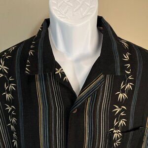 Tommy Bahama Men's black, khaki & blue detailed Silk / Linen blend s/s shirt L